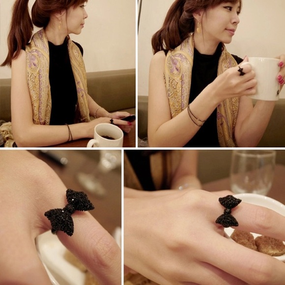 NEW!💙👖🖤🎀CUTE BLACK BOW!🎀🖤👖💙ADJUSTABLE RING - Picture 4 of 8